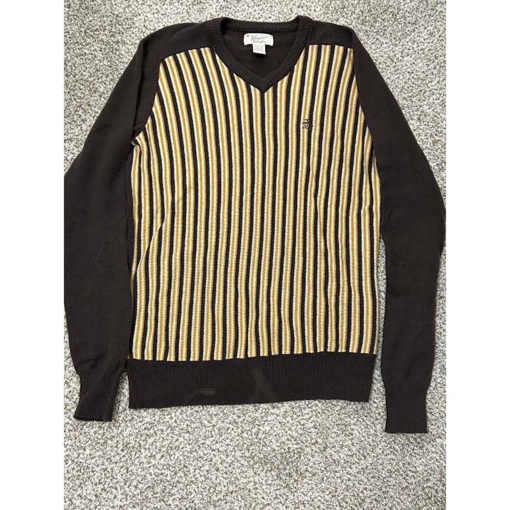 Original Penguin Lambswool V-Neck Sweater Mens XXL Brown Striped Munsingwear